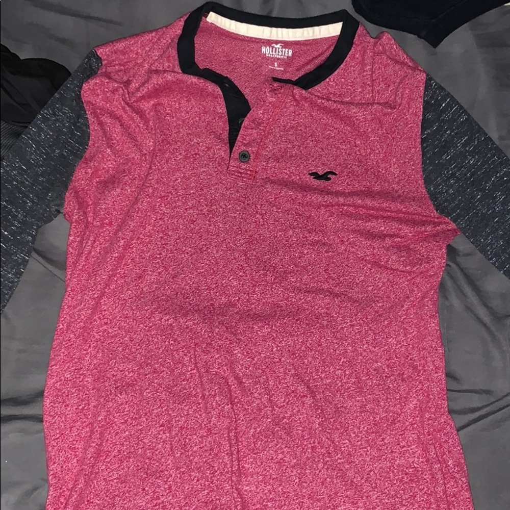 Mens Small Hollister Red Black Long Sleeve Shirt